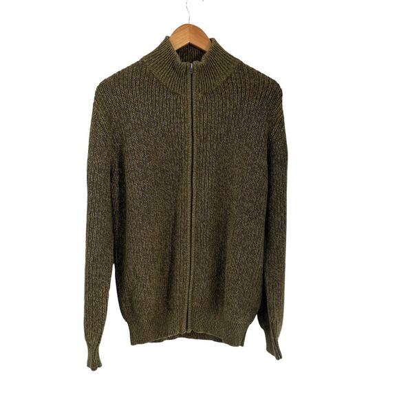 L.L. Bean  Army Green Cotton Thick Knit Zip Up Cardigan Size Large - Picture 1 of 7
